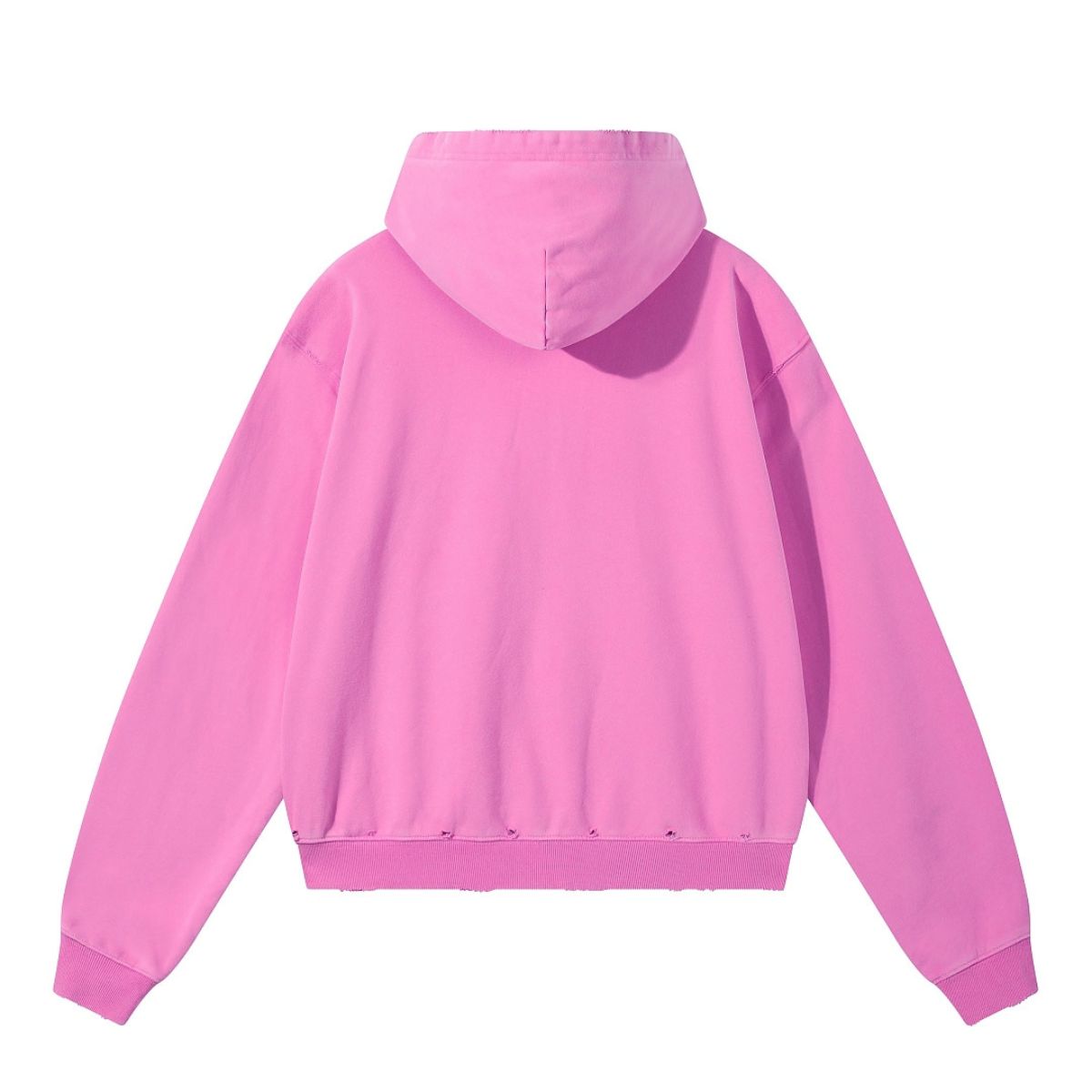 Boxy Cropped Stacked Sleeve Ripped Distressed Full Zip Hoodie
