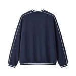 V Neck Contrast Color Drop Shoulder Sweatshirt Loose Fit Ribbed Cuffs