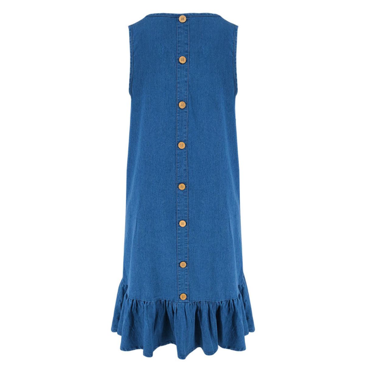 Minivestido vaquero sin mangas con volantes en el dobladillo