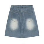 Floral Embroidery Washed Denim Shorts