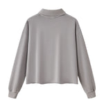 Boxy‑Fit Small V‑Neck Polo Cotton Sweatshirt
