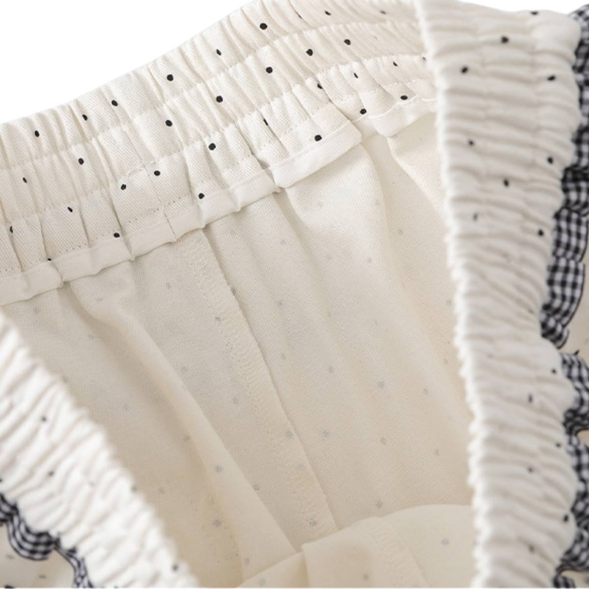 Y2K Polka Dot Graphic Ruffle Waist Baggy Wide-Leg Bermuda Denim Shorts