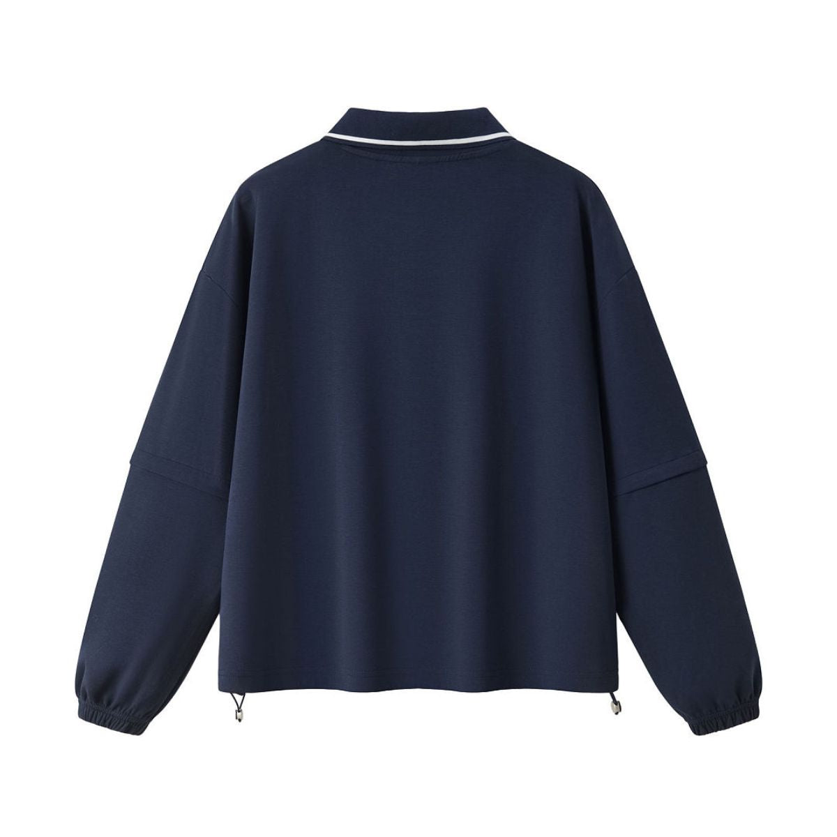 V‑Neck Color‑Contrast Hem Adjustable Drawstring Elastic Polo Sweatshirt
