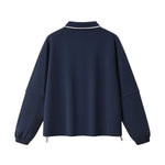 V‑Neck Color‑Contrast Hem Adjustable Drawstring Elastic Polo Sweatshirt