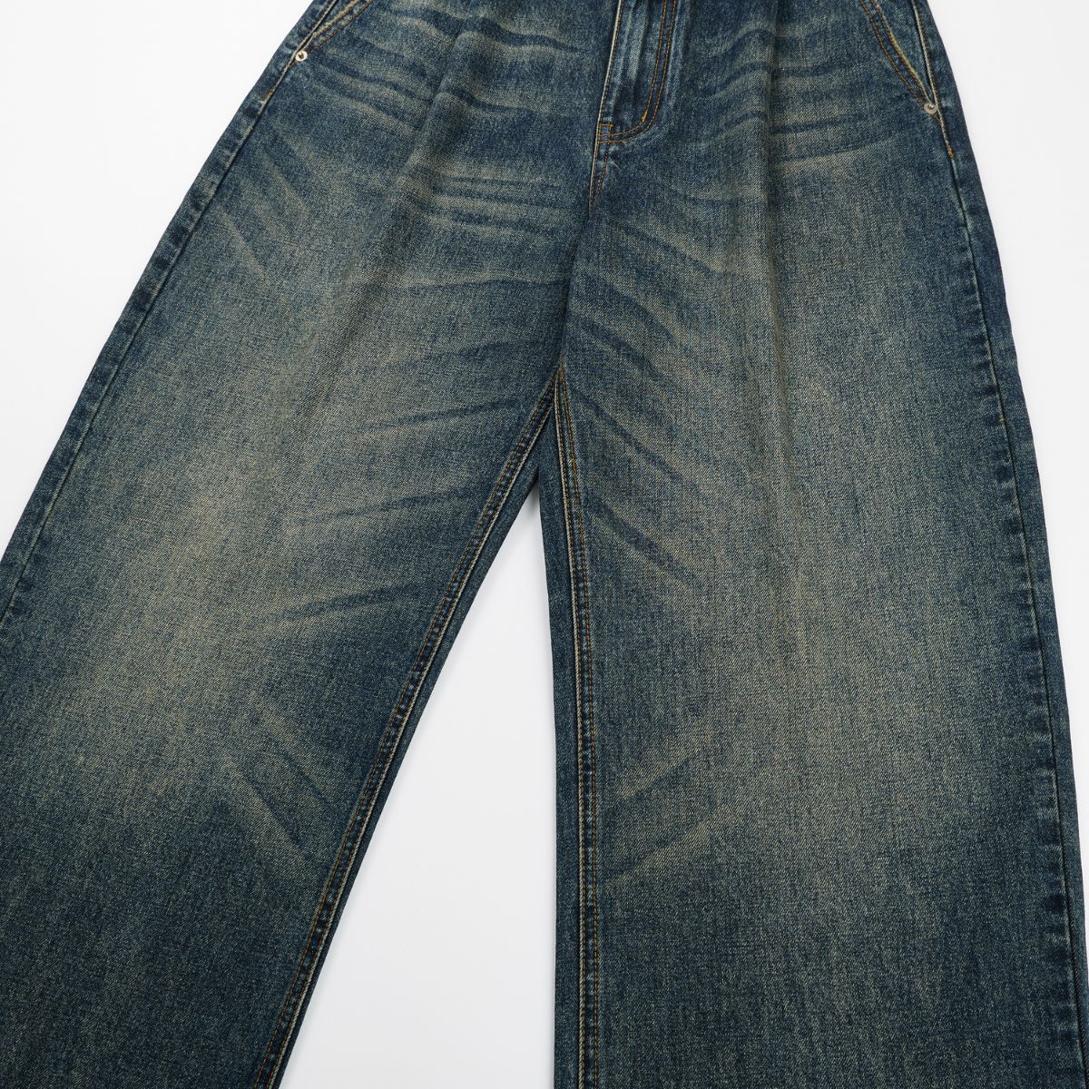 Vintage Washed Relaxed Crinkled Denim Jeans