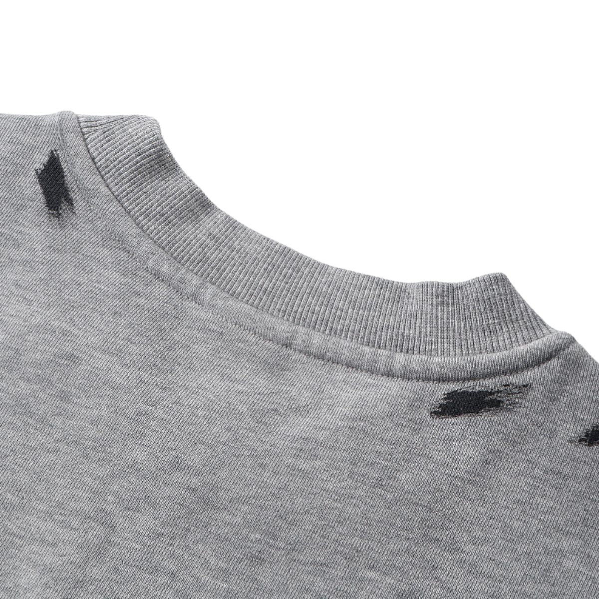 Cotton Terry Washed Distressed Graffiti Drop‑Shoulder Crewneck Sweatshirt