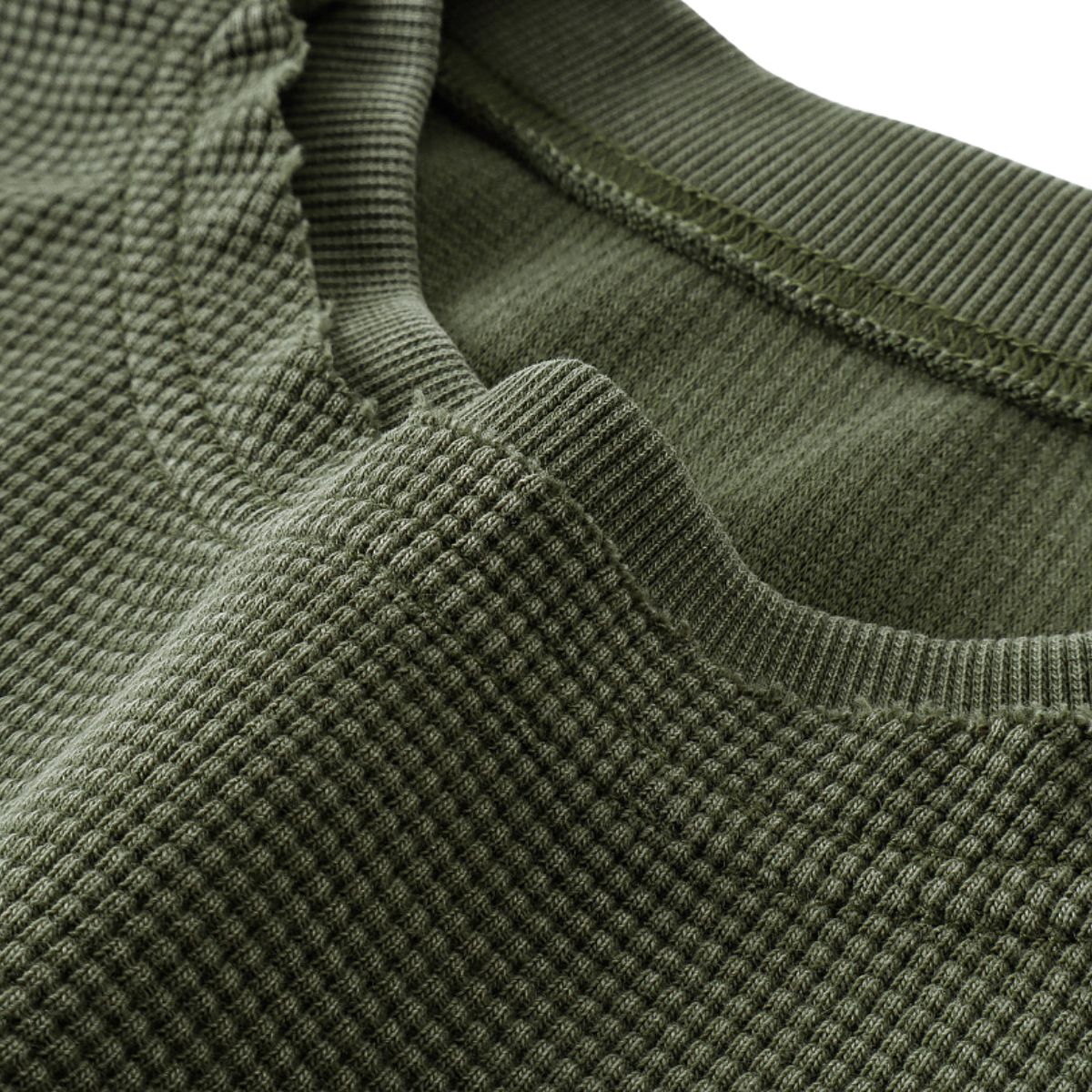 Waffle Raw‑Edge Spliced Distressed Long‑Sleeve T‑Shirt