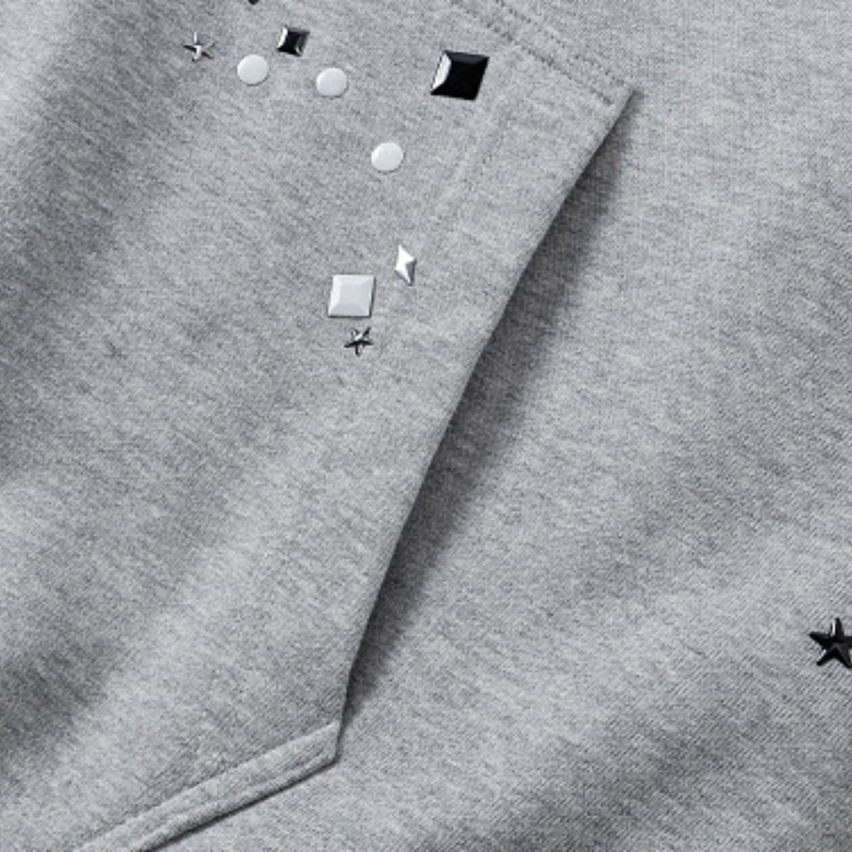 Retro Punk Metal Heat Transfer Patch Rivet Boxy Cut Hooded Sweatshirt