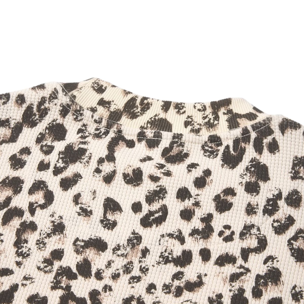 Leopard Print Waffle‑Knit Crew Neck Long Sleeve T‑Shirt