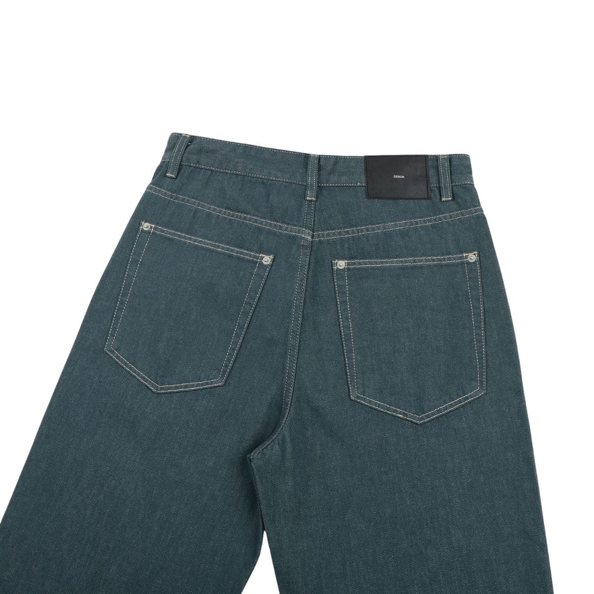Raw Denim Jeans with Teal Multi‑Button Fly Design