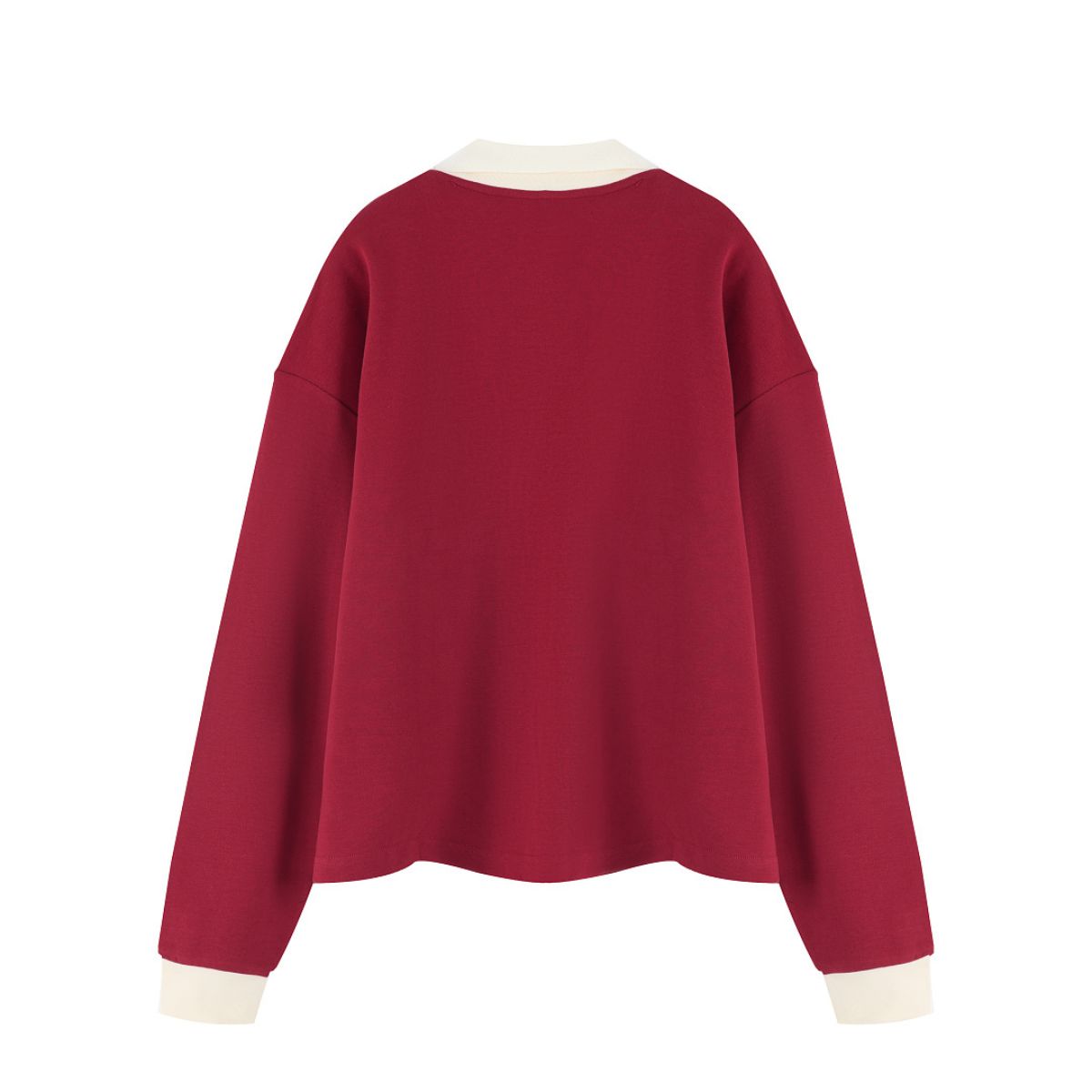 Women's Heavyweight Washed Color Block Collared Long Sleeve Sweatshirt