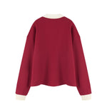 Women's Heavyweight Washed Color Block Collared Long Sleeve Sweatshirt