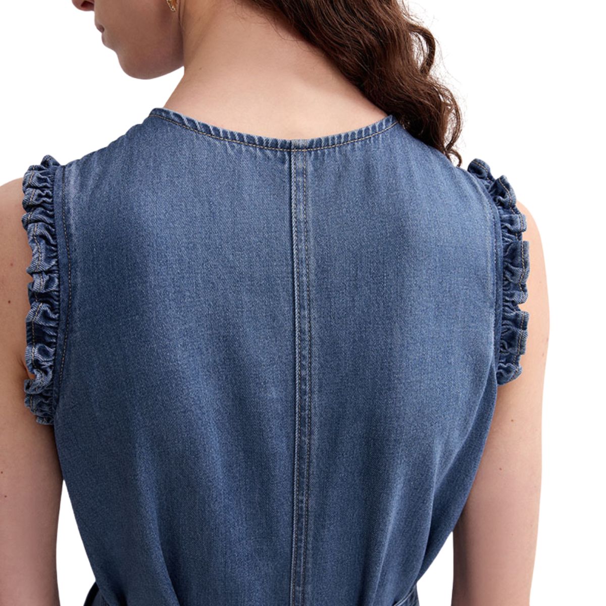 Relaxed Fit Sleeveless Denim Midi Dress