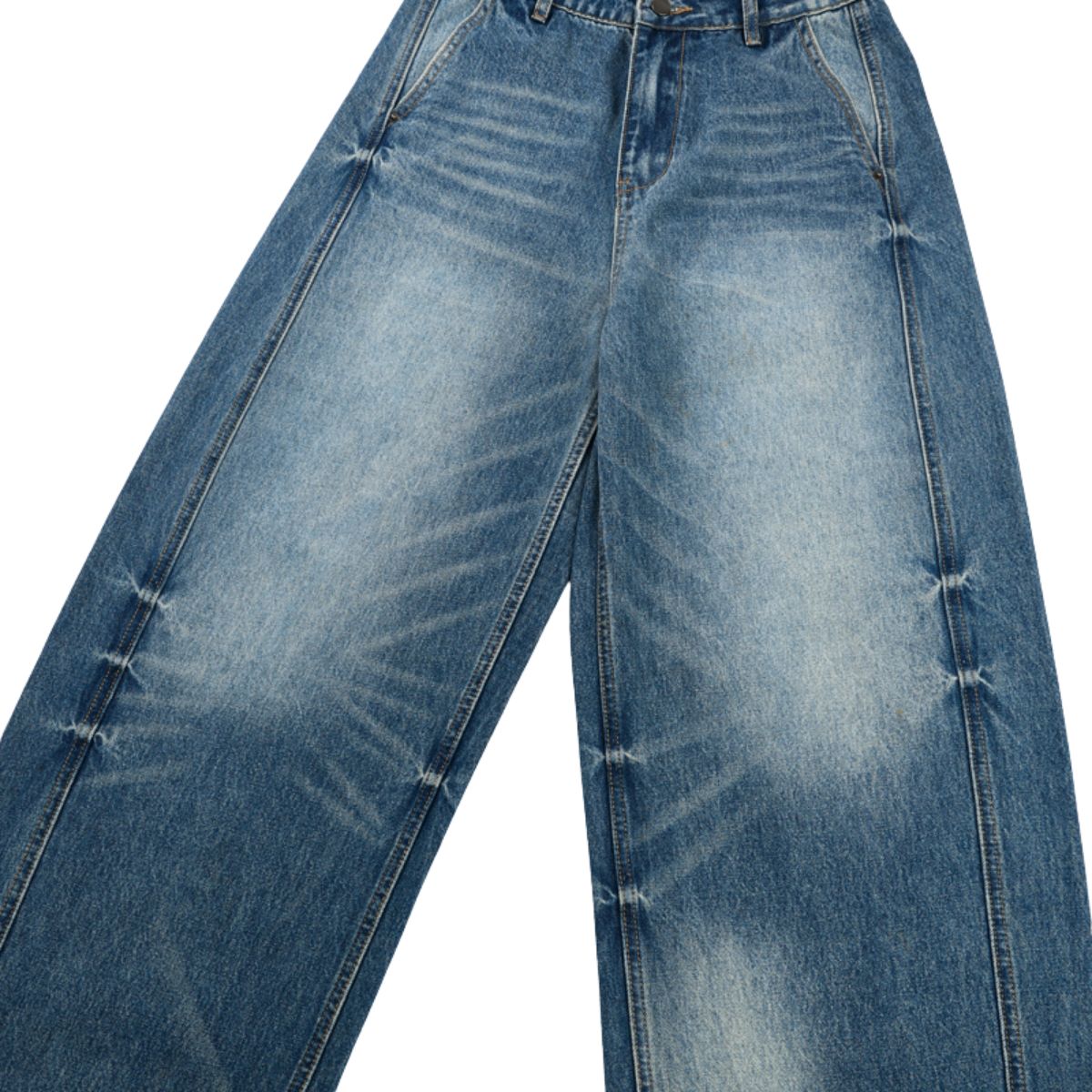 Vintage Blue Wide‑Leg Jeans With Side Pleat Details