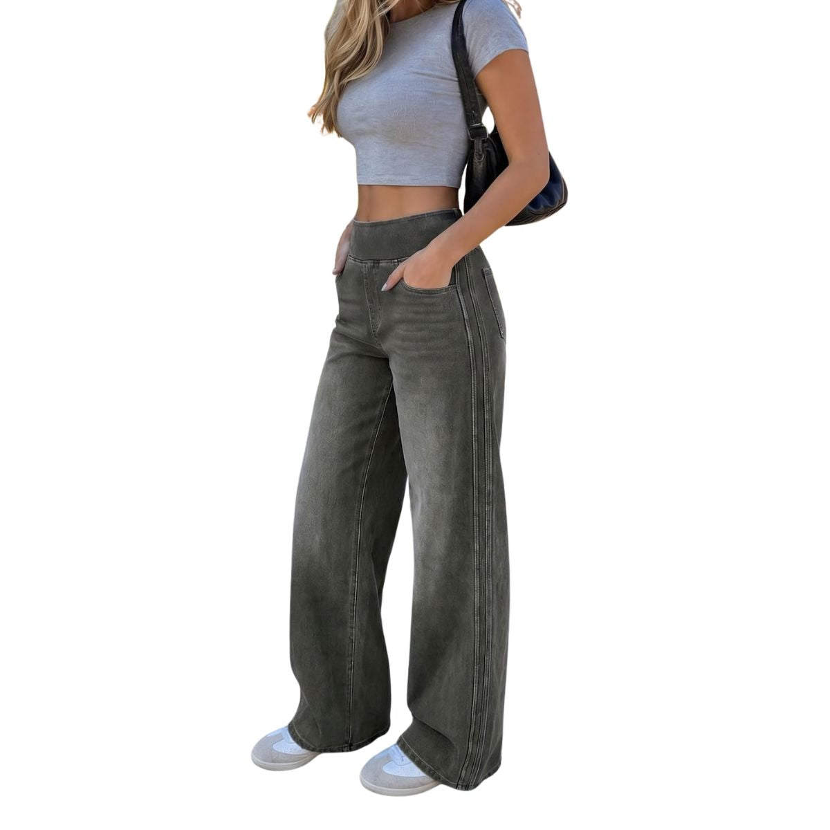 Women's Side Stripe Stretch Wide Leg Jeans