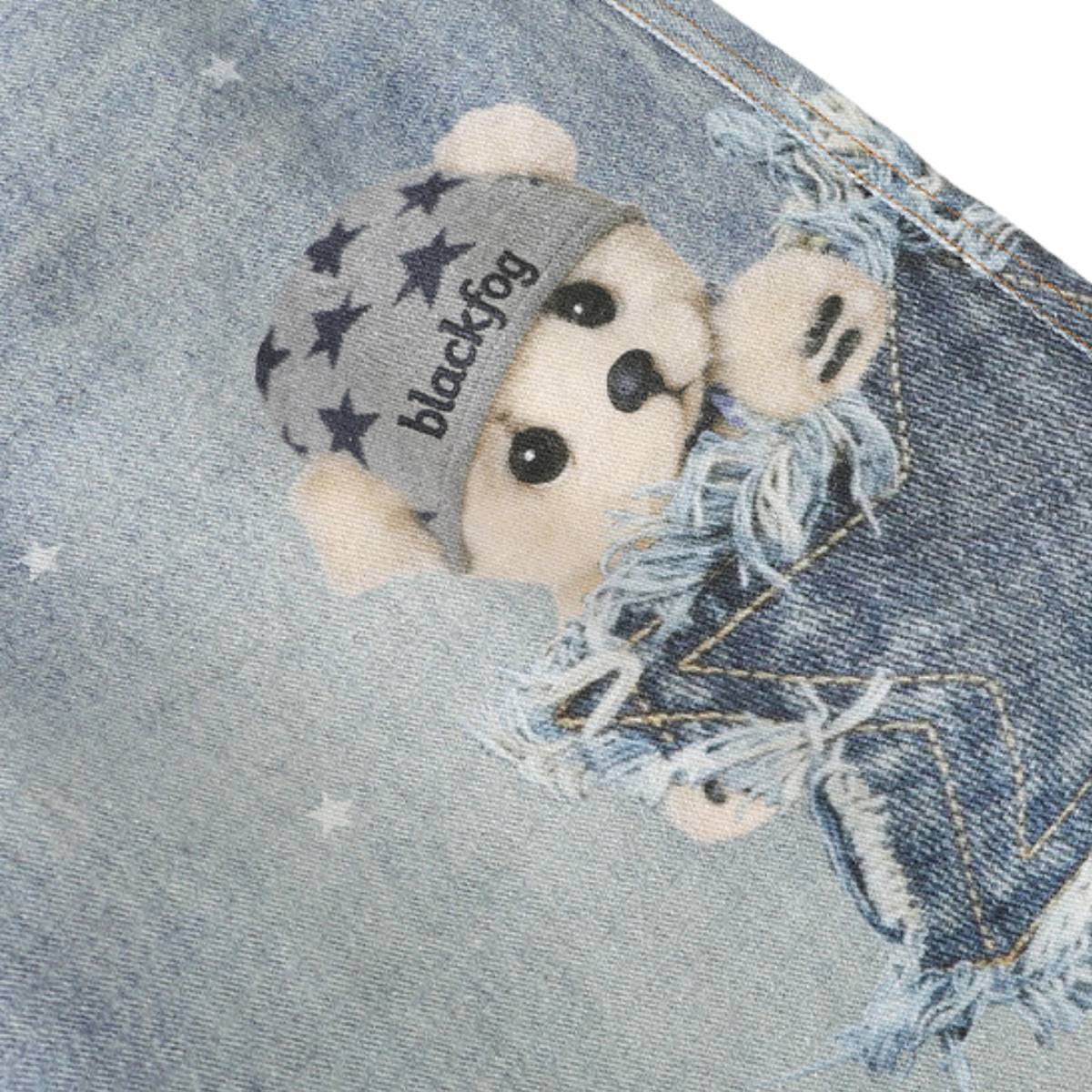 Washed Vintage Star Print Dog Distressed Relaxed Wide-Leg Bermuda Shorts