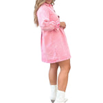 Women's Button Front Long Sleeve Short Denim Dress