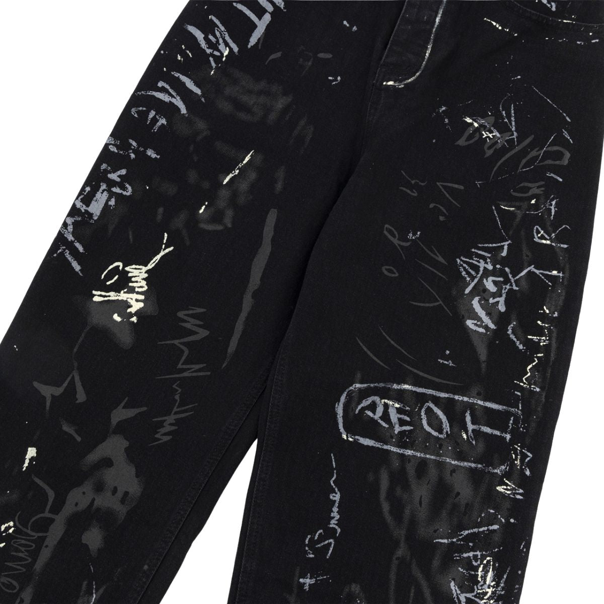 Smoke Rise Graffiti Black Wide-Leg Printed Jeans