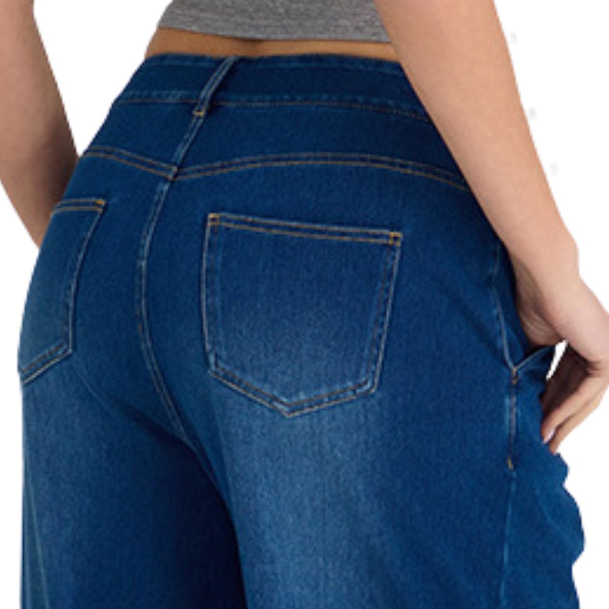 High Waist Vintage Knit Denim Wide Leg Casual Jeans with Pockets