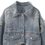 Asymmetrical Hem Cropped Ripped Denim Jacket