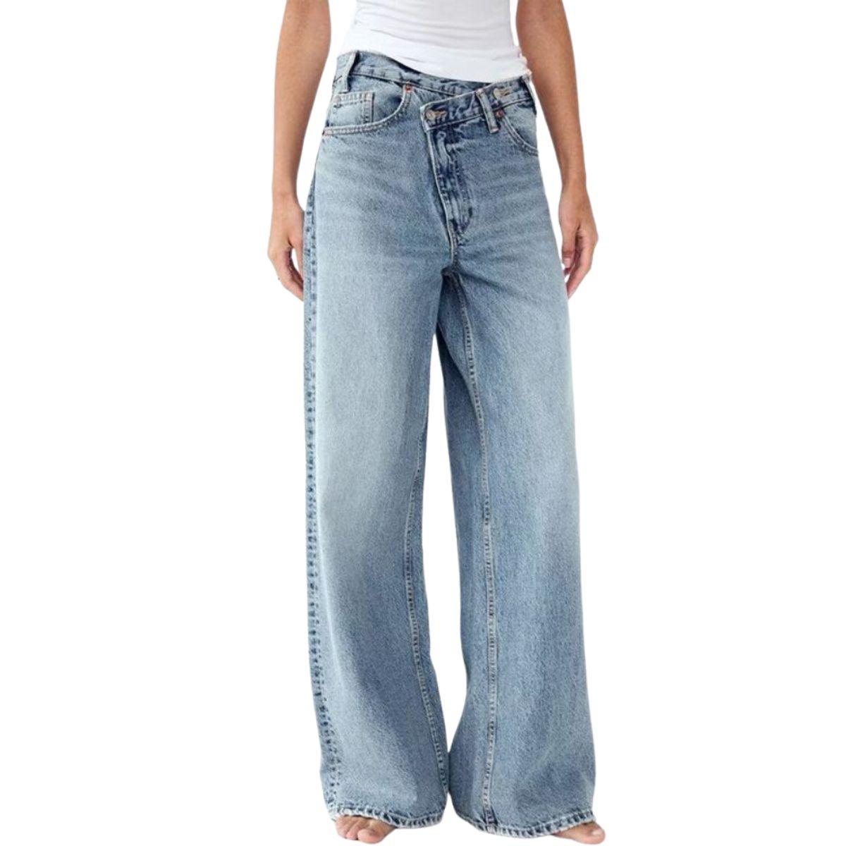 Crossover Asymmetric High-Rise Wide-Leg Jeans