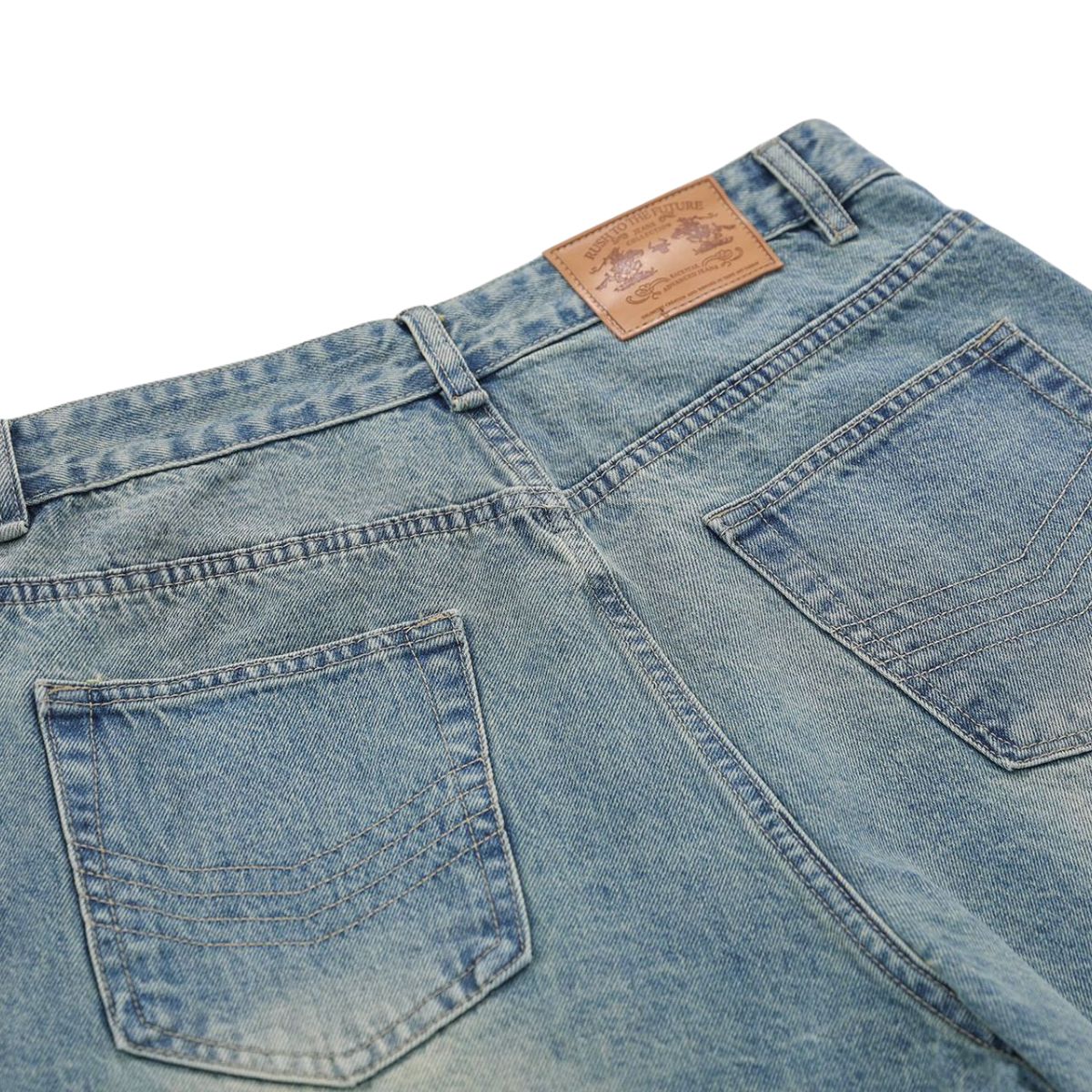 Vintage Washed Asymmetrical Button Denim Bermuda Shorts
