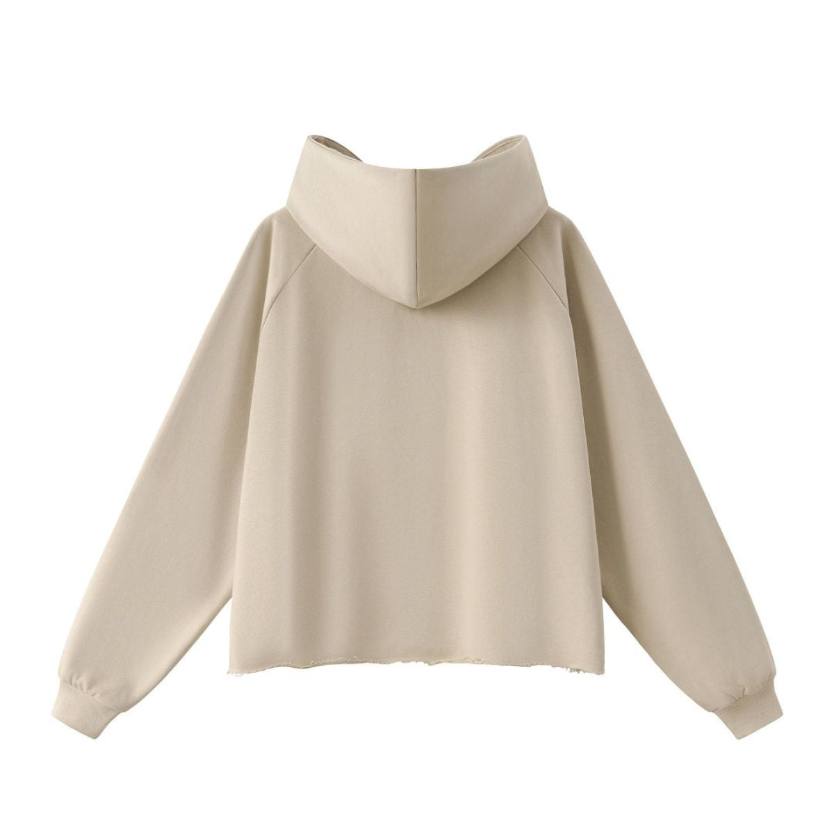 Boxy Raw‑Edge Distressed Hem Drop‑Shoulder Hoodie