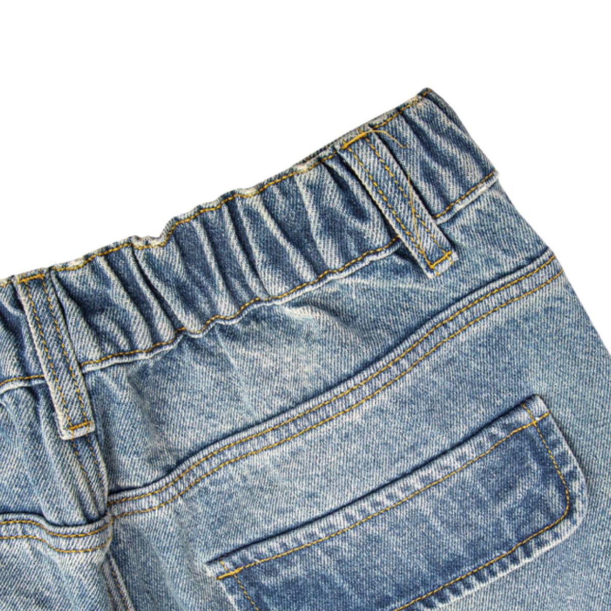 Faded Distressed Pleat Panel Oversized Loose Flared Jeans