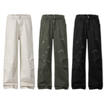 Vintage Striped Corduroy Patchwork Multi-Pocket Relaxed Wide-Leg Cargo Pants