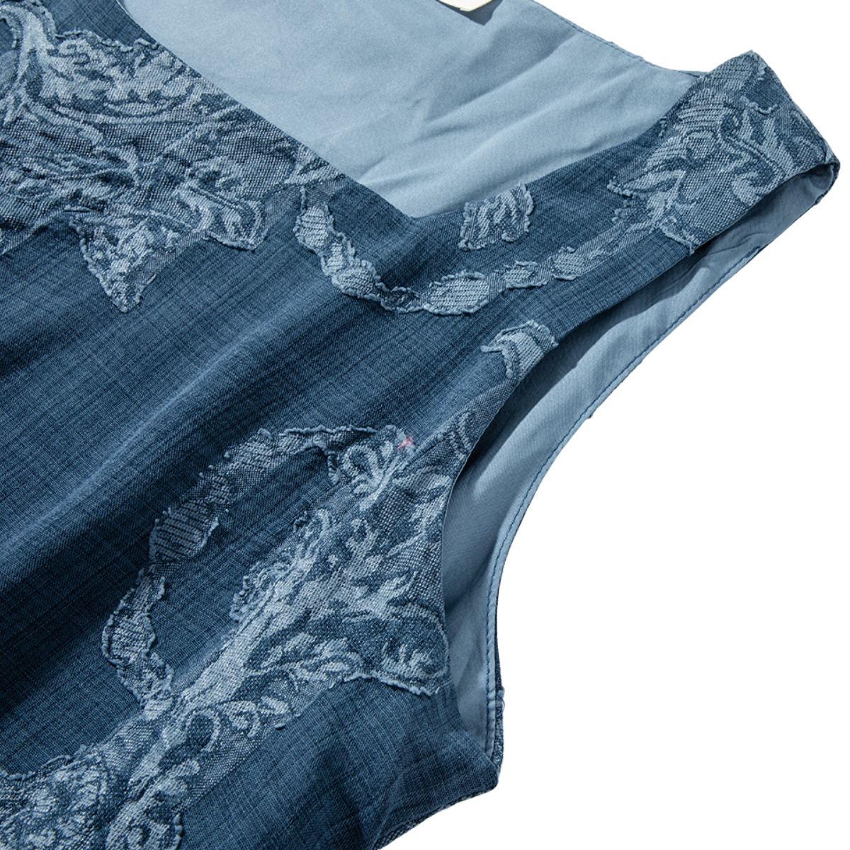 Sleeveless Patchwork Jacquard Denim Midi Dress