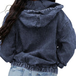 Women's Zip Up Hooded Cropped Denim Jacket