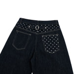 Star‑Print Curved Blade Raw Denim Jeans