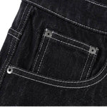 Contrast Stitch Black Wide-Leg Jeans