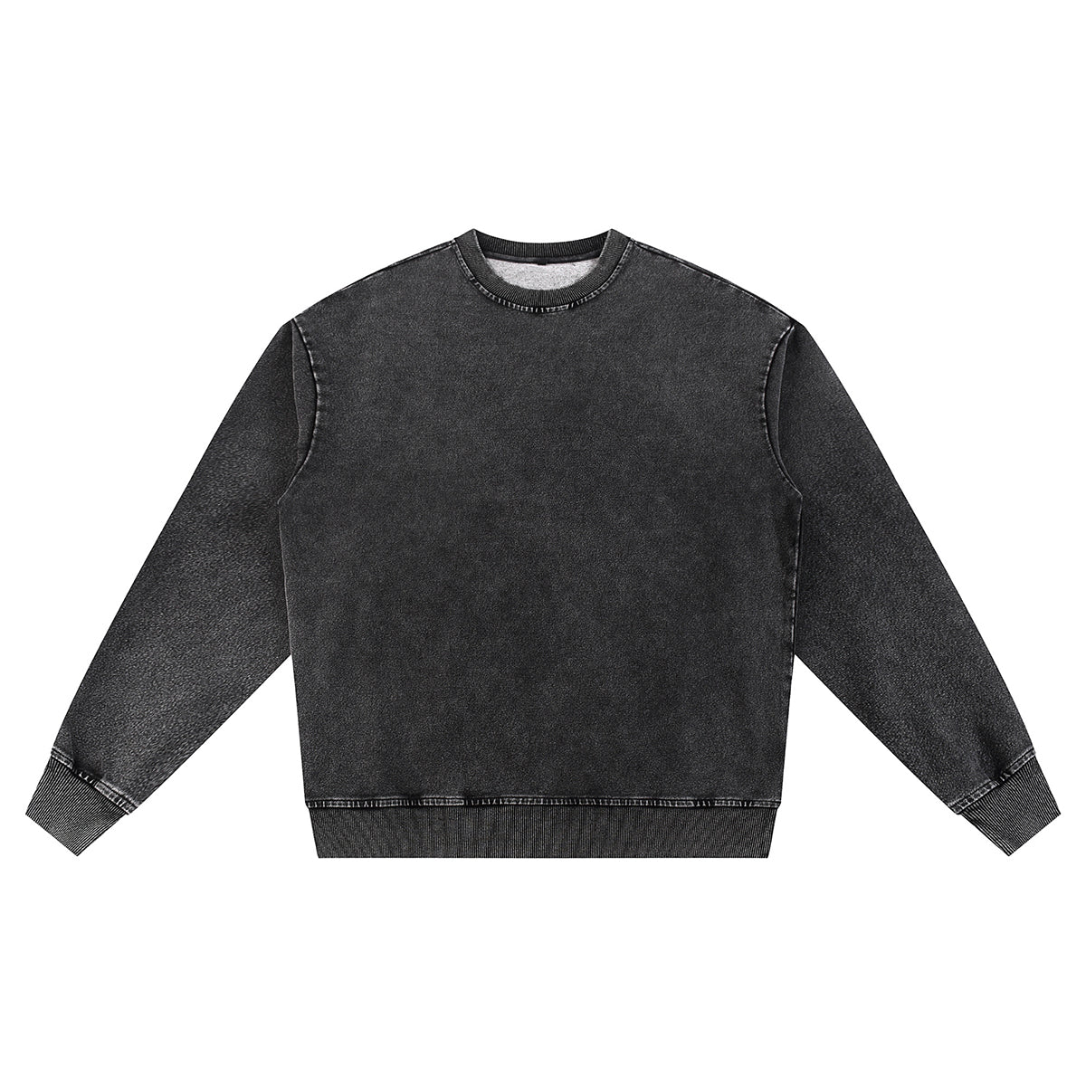 Crew Neck Washed Knit Denim Sweatshirt