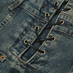 Lace-Up Back Denim Cami Midi Dress