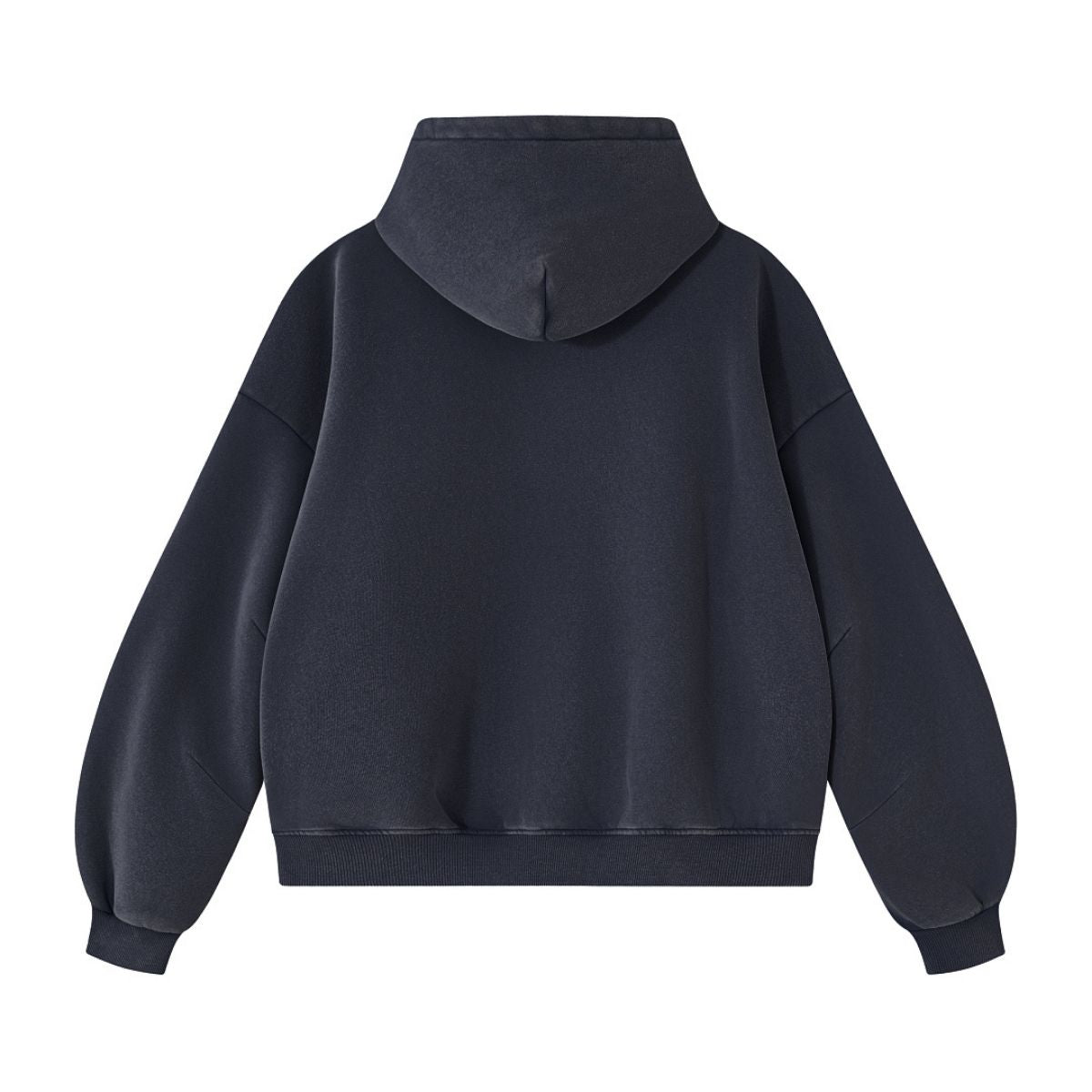 Vintage Washed Distressed Curved‑Sleeve Fleece‑Lined Hoodie