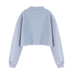 Heavyweight Snow Wash Collared Cropped Long Sleeve Sweatshirt