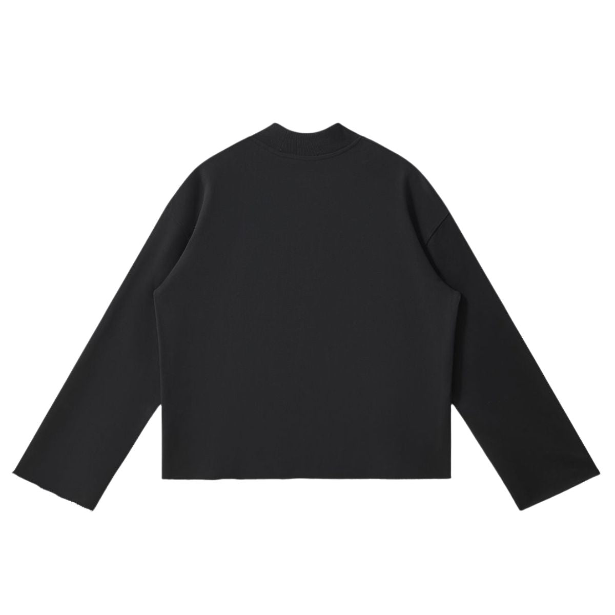 Short‑Wide Mock Neck Sweatshirt With Raw Frayed Loop Hem