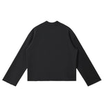 Short‑Wide Mock Neck Sweatshirt With Raw Frayed Loop Hem