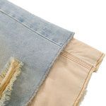 Layered Two-Tone Distressed Denim Bermuda Shorts
