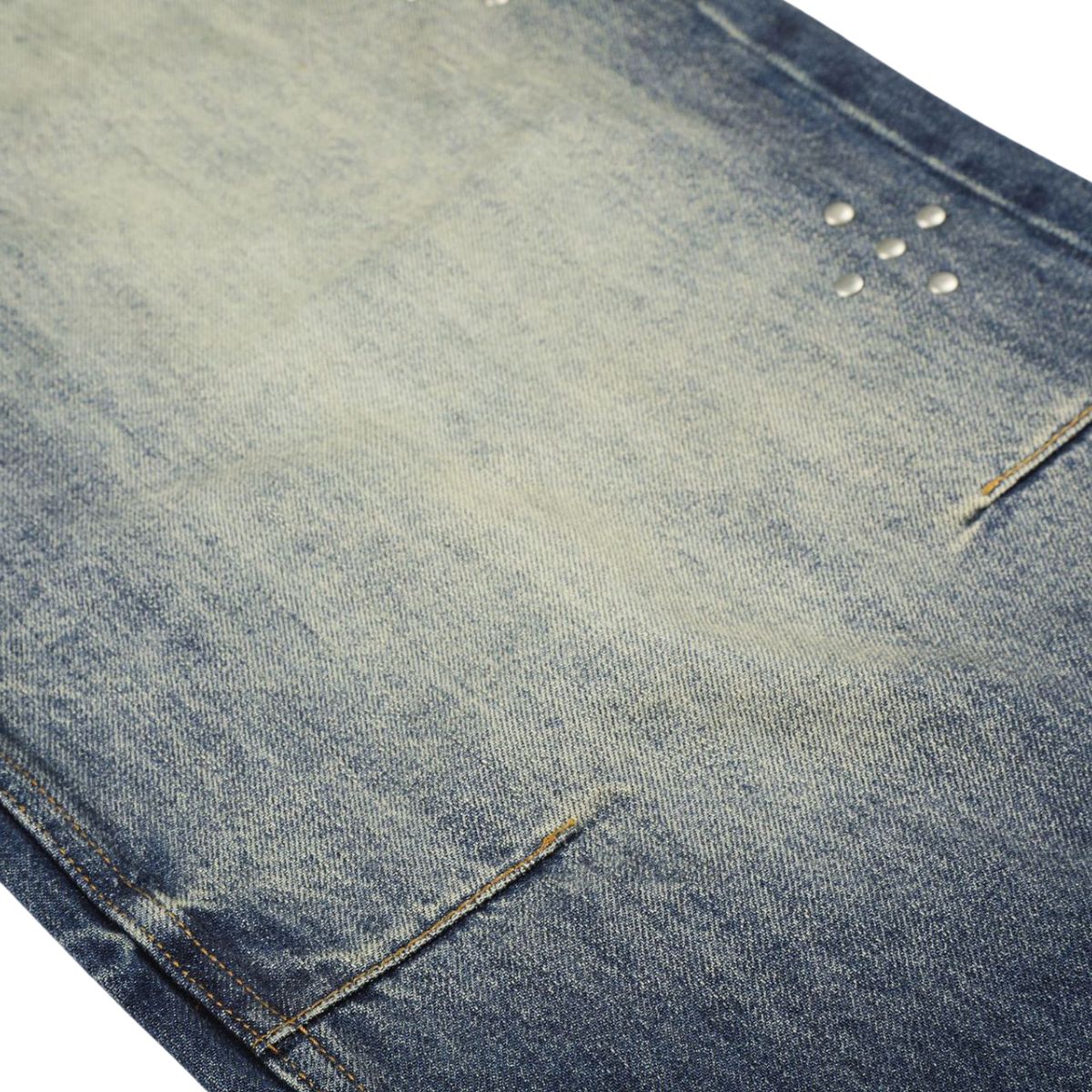 Washed Whiskering Wide Leg Vintage Denim Jeans