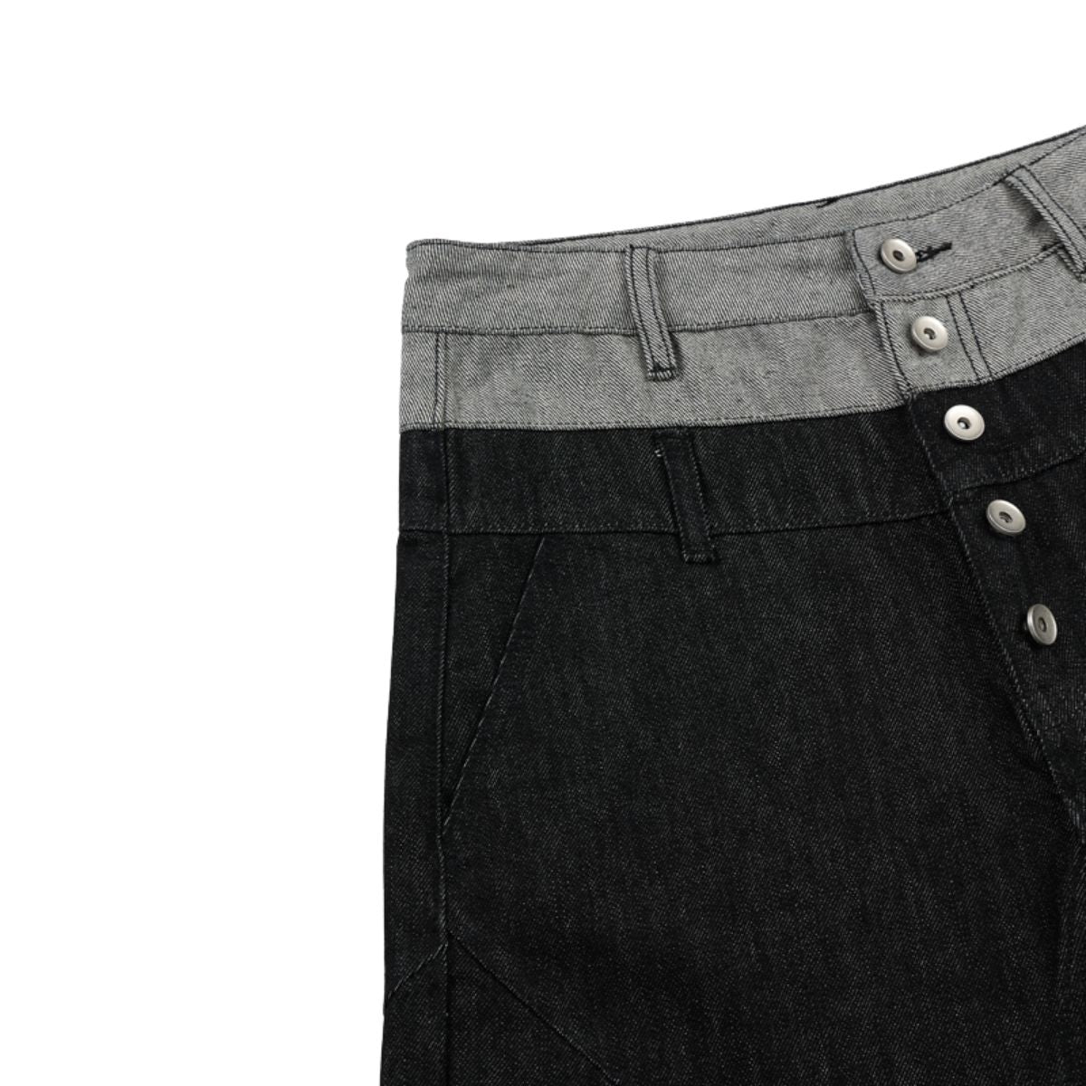 Two‑Tone Waistband Black Wide‑Leg Denim Jeans