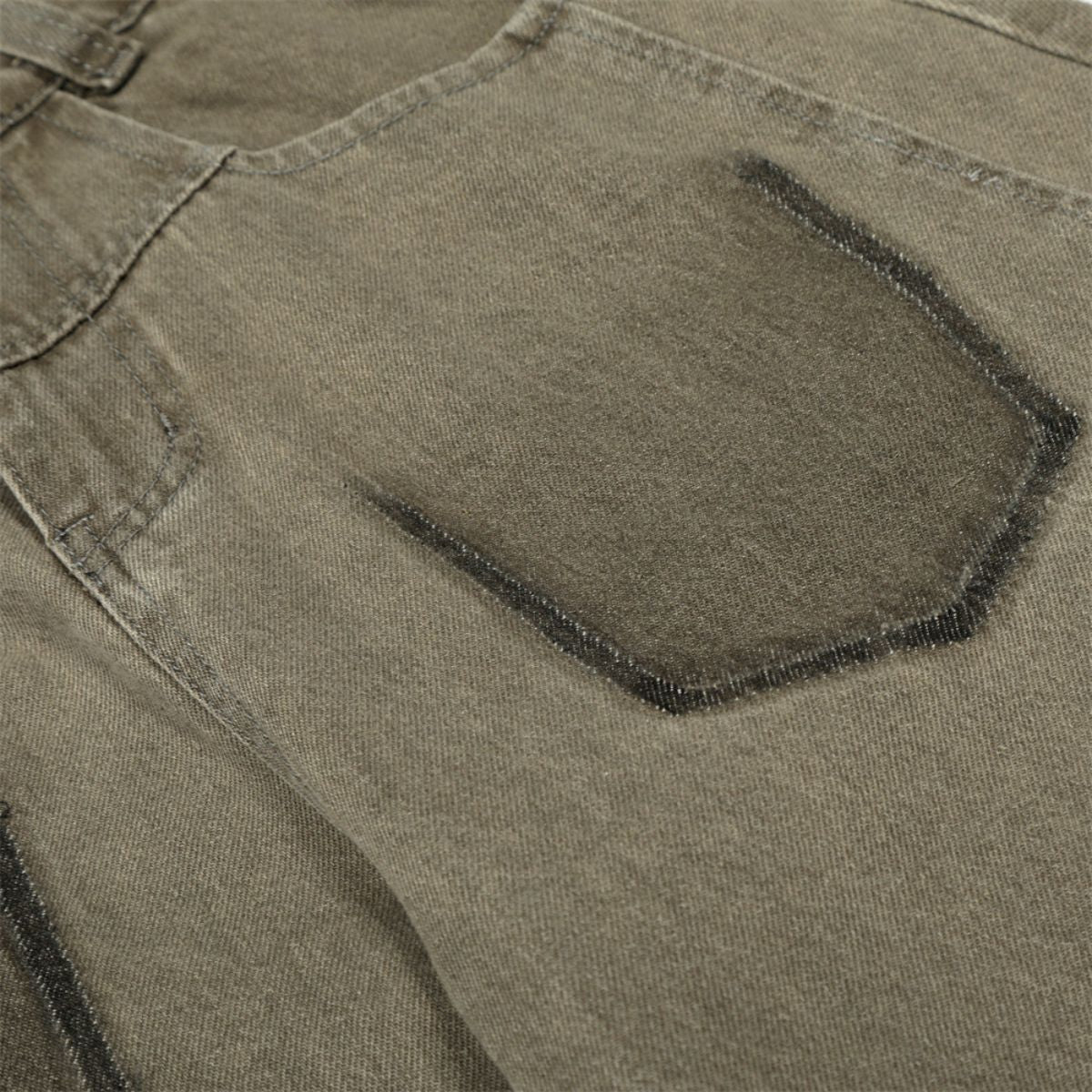 Men's American Street Curved Pants Washed Distressed Loose Wide Leg