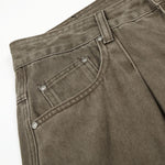 Men's Washed Punk Pleated Loose-Fit Casual Wide-Leg Denim Pants