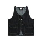 Unisex Black Zip-Up Denim Vest