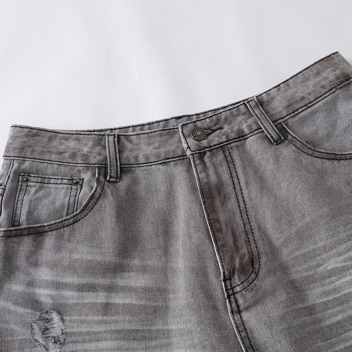 Baggy Fit Distressed Grey Ripped Jeans