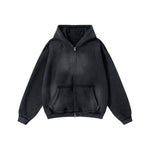 Front-Zip Raw Edge Ripped Hoodie
