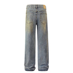 Blue Wash Distressed Ripped Wide-Leg Jeans