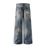 Paint Splatter Heavy Ripped Washed Jeans