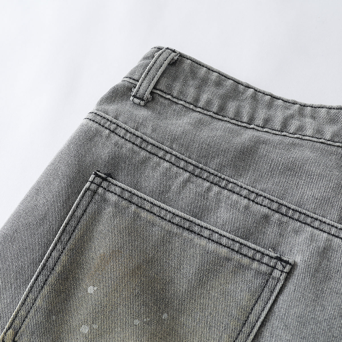 Splash Print Distressed Wash Denim Bermuda Shorts